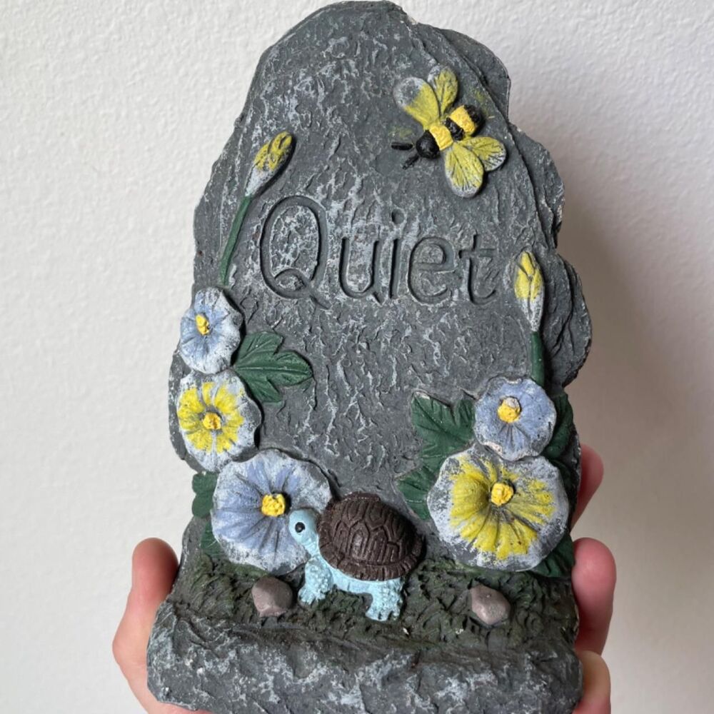 Vintage Cottagecore "Quiet" Garden Stone Statue / Bookend